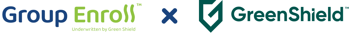 Group Enroll and Green Shield partnership logo Group Enroll and Green Shield partnership logo