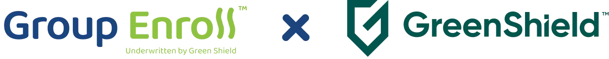 Group Enroll and Green Shield partnership logo Group Enroll and Green Shield partnership logo